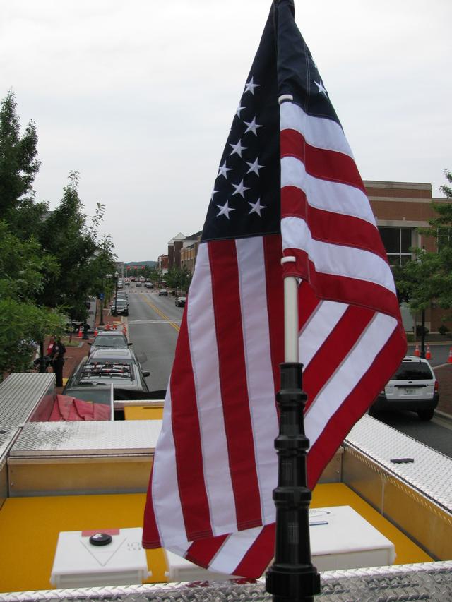 The Flag waves proudly above Engine 729B